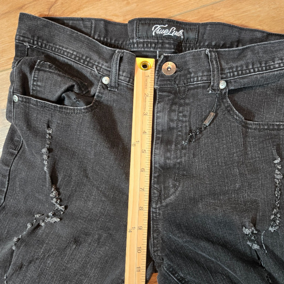 True Luck Black Distressed Stretch Denim Jeans Men’s 36x30 Punk Hip Hop Retro - Picture 7 of 12